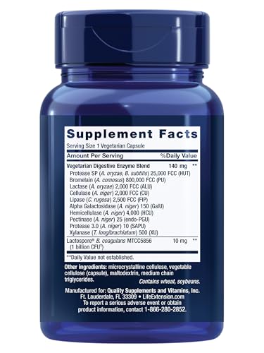 Life Extension Enhanced Super Digestive Enzymes and Probiotics – B. coagulans Probiotic, 10 Digestive Enzymes – Supports Digestion, Comfort & GI Balance – Non-GMO, Vegetarian – 60 Capsules