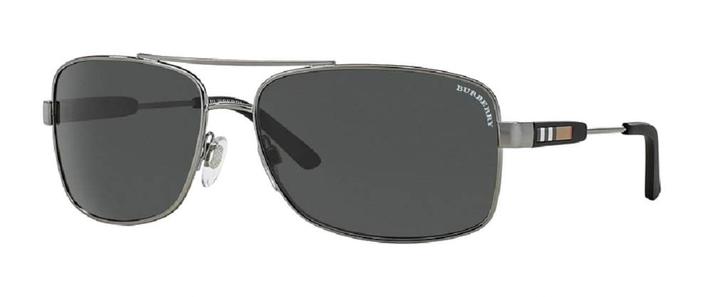 BURBERRY BE3074 100387 63M Gunmetal/Grey Rectangle Sunglasses For Men+ BUNDLE with Designer iWear Eyewear Kit