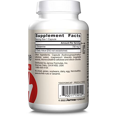 Jarrow Formulas® L-Glutamine 750 mg, Dietary Supplement, Immune and Muscle Support, 120 Veggie Capsules, Up to 120 Day Supply