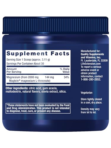 Life Extension Neuro-Mag Magnesium L-Threonate Powder (Tropical Punch) - Ultra-Absorbable - Supports Memory, Focus, Cognitive Function & Mood - Gluten No, Non-GMO, Vegetarian (30 Servings)