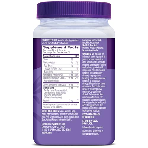 Natrol Sleep + Restore Magnesium Glycinate Blend Gummies with Melatonin 5mg - Calm Magnesium with GABA, Botanical Blend, Cherry Flavor, 60 Gummies
