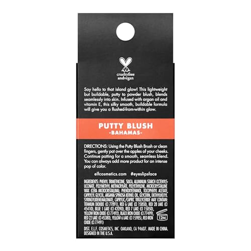 e.l.f. Putty Blush, Creamy & High-Pigment Formula For A Natural Glow, Delivers A Semi-Matte & Powder Finish, Vegan & Cruelty-Free, Bahamas
