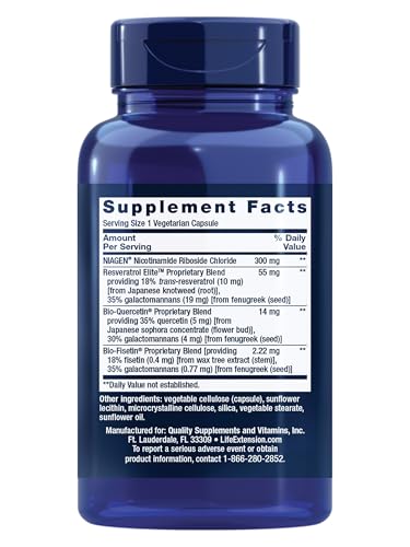 Life Extension NAD+ Cell Regenerator™ and Resveratrol Elite™*, nicotinamide riboside, Trans-resveratrol, quercetin, Fisetin, Heart Health, Healthy Aging, Vegetarian, Non-GMO, Gluten Free, 30 Capsules