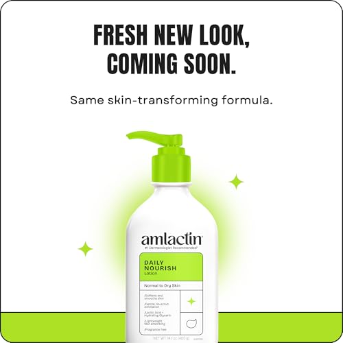AmLactin Daily Nourish - Therapeutic Body Lotion for Dry Skin - No-Scrub Exfoliator and Moisturizer with 12% Lactic Acid AHA, 14.1 oz (Packaging May Vary)