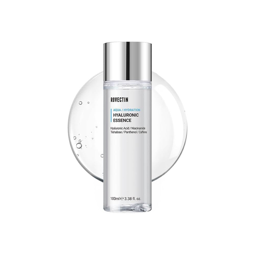 ROVECTIN Aqua Hyaluronic Essence – Hydrating Essence Toner with 7-Layer Hyaluronic Acid Complex & Niacinamide for Deep Moisturizing, Plumping, and Soothing | Vegan Korean Skincare (3.38 fl oz)
