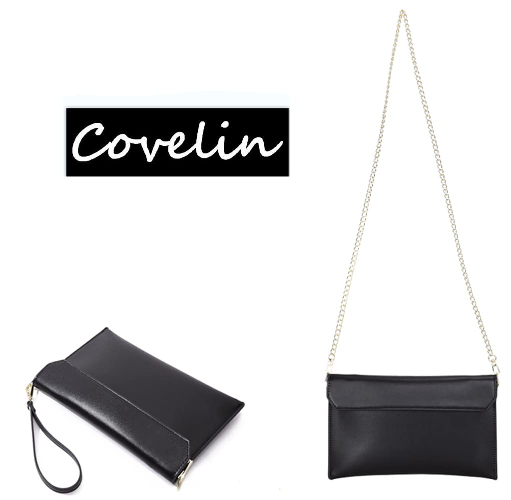 Covelin Women's Wristlet Clutch Handbag Qaulity Leather Envelope Evening Shoulder Bags Black