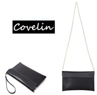 Thumbnail for Covelin Women's Wristlet Clutch Handbag Qaulity Leather Envelope Evening Shoulder Bags Black