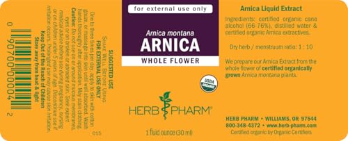 Herb Pharm Certified Organic Arnica Liquid Extract for Minor Pain Support, 1 Fl Oz
