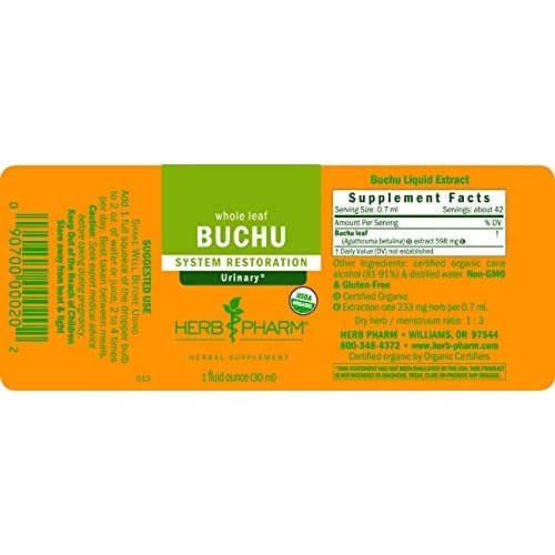 Herb Pharm Certified Organic Buchu Liquid Extract for Urinary System Support - 4 Ounce