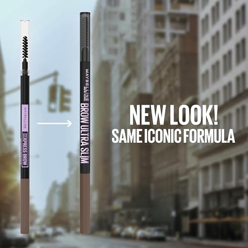 Maybelline Express Brow Ultra Slim Eyebrow Makeup, Brow Pencil with Precision Tip and Spoolie for Defined Eyebrows, Ash Brown (Packaging May Vary)
