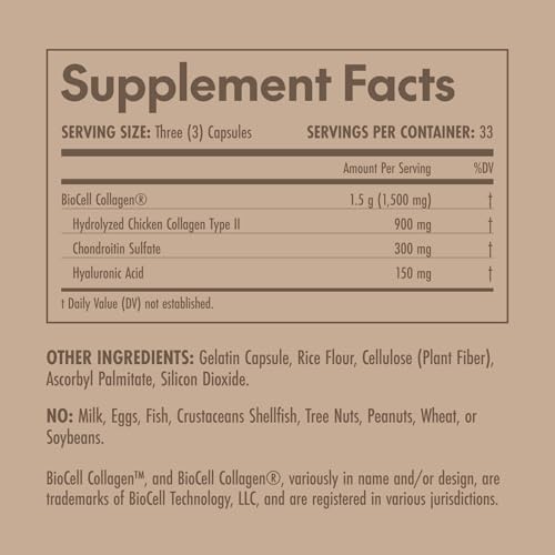Olympian Labs Biocell Collagen II 1500mg Supplement Capsules Non-GMO, Gluten-Free, Allergan-Free - Supports Skin & Joint Health and Cartilage Producing Cells - 100 Capsules (33 Day Supply)