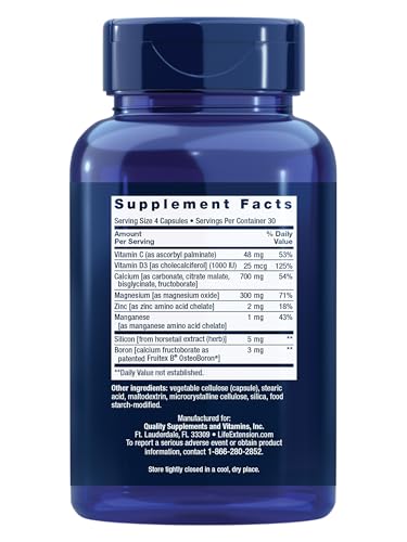 Life Extension Bone Restore Calcium Supplement, Vitamin D3, Magnesium, Boron, zinc, Manganese, Silicon, Helps Maintain Healthy Bone Density, Gluten-Free, Non-GMO, 120 Capsules