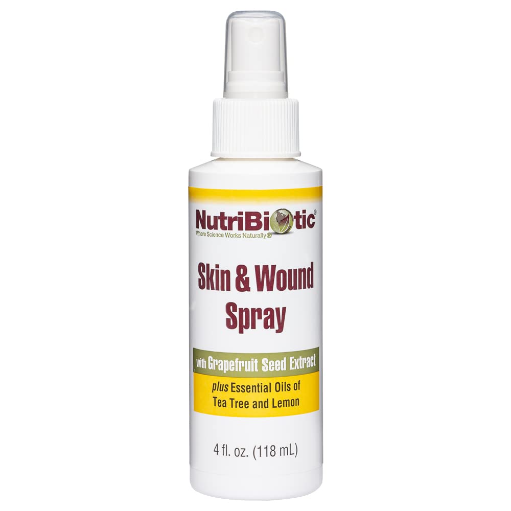 NutriBiotic Skin & Wound Spray with GSE, 4 Fl Oz | Grapefruit Seed Extract Plus Tea Tree & Lemon Essential Oils | Helps Support Healthy Skin Tissue & Flush Irritants from Minor Wounds | Non-Medicated