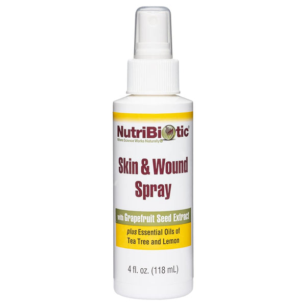 NutriBiotic Skin & Wound Spray with GSE, 4 Fl Oz | Grapefruit Seed Extract Plus Tea Tree & Lemon Essential Oils | Helps Support Healthy Skin Tissue & Flush Irritants from Minor Wounds | Non-Medicated