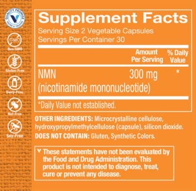 The Vitamin Shoppe NMN (Nicotinamide Mononucleotide) - Healthy Aging & NAD+ Support - 300 MG (60 Vegetarian Capsules)