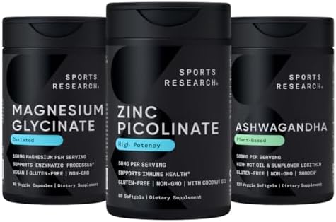 Sports Research® Multivitamins Pack - The Dynamic Combo of Zinc Picolinate 50mg, Magnesium Glycinate 160mg and Ashwagandha 500mg