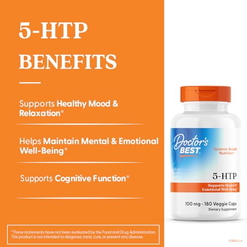Doctors Best 5-HTP, Supports Mental & Emotional Well-Being, Non-GMO, Gluten Free, Soy Free, Vegan 180 Veggie Caps