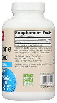 Thumbnail for Jarrow Formulas Glutathione Reduced 500 mg - 150 Veggie Capsules - Intracellular Antioxidant - Quality Glutathione Supplements - Supports Recycling of Vitamins C & E - Non-GMO - Gluten Free - Vegan
