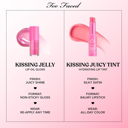 Too Faced Kissing Jelly Lip Oil + Gloss | Hydrating Lip Serum Treatment with Jojoba Oil for Instant Moisture and Glossy Shine, 0.15 Fl Oz, Cream Soda
