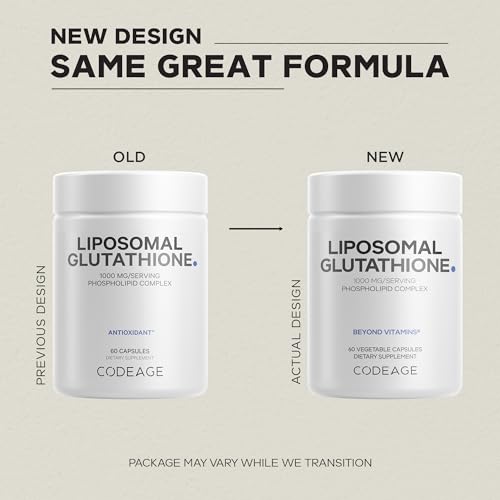 Codeage Liposomal Glutathione 1000 mg Supplement, High-Potency Reduced L-Glutathione - Liposomal Delivery - Phospholipids - Non-GMO, Gluten-Free - 60 Capsules