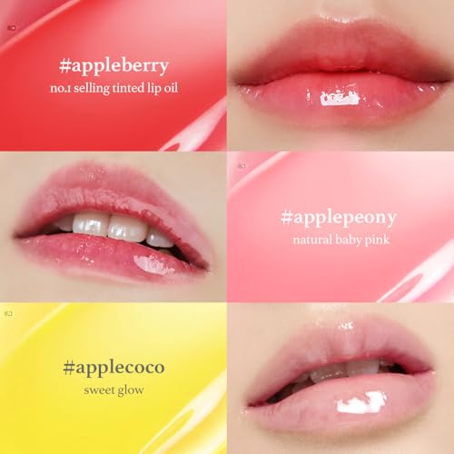 NOONI Korean Vegan Appleseed Lip Oil Gift Set - Limited Edition | Long-Lasting, Moisturizing, Plumping, Revitalizing for Dry Lips, Waterproof, No Peel Off, Hydrating, 0.12 Oz x 3ea