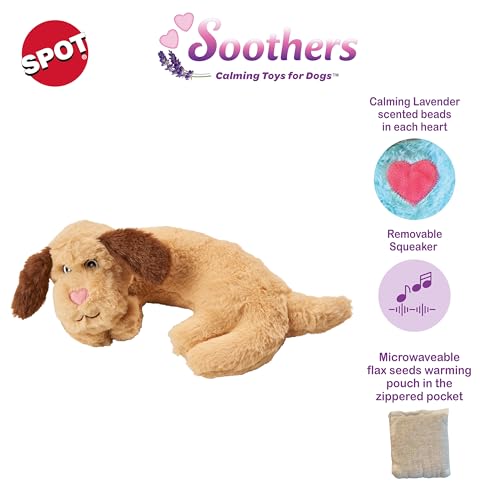 SPOT Soothers- Warm Hug Pal - Calming Plush Dog Toy with Lavender Scented Beads, Removable Squeaker, Microwavable Warming Pouch, Separation Anxiety Relief, for Medium to Large Dogs and Puppies, 10in