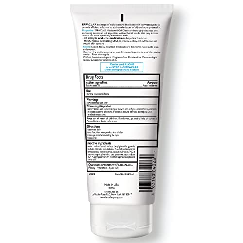 La Roche-Posay Effaclar Medicated Gel Cleanser, 2% Salicylic Acid Cleanser + LHA + Glycerin, Foaming Acne Face Wash, Helps Clear & Prevent Acne Breakouts, Oil Free, Targets Excess Oil