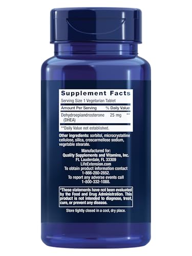 Life Extension DHEA 25 mg – Hormone Balance Supplement, Memory, Muscle Health, Bone Health, Men’s Health, Women’s Health, Gluten-Free, Non-GMO, Vegetarian, 100 Dissolve-in-Mouth Tablets