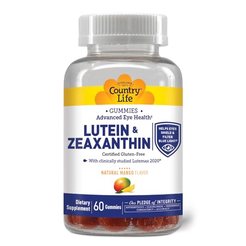 Country Life Lutein Gummies with Lutemax 2020, 60 Ct, Chewable Natural Eye Support Supplement, Marigold Lutein, Zeaxanthin, Eye Health & Macular Support, Non-GMO, Natural Fruit Pectin, Vegan