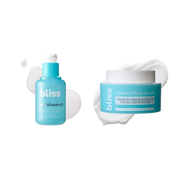 Bliss Hyaluronic Acid Drench & Quench Serum + Moitsturizer– Hydrating Ingredients for Dry, Sensitive Skin - Lightweight Gel Formula for Deep Hydration & Plump Skin - Clean, Cruelty-Free - 1 Fl Oz