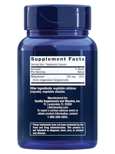 Life Extension Magnesium Glycinate, Heart Health, Bone Health, Nerve and Muscle Support, Highly absorbable, Gluten-Free, Non-GMO, Vegetarian, 90 Capsules