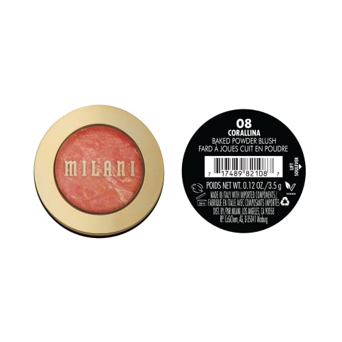 Milani Baked Blush, Powder Blush for Cheeks, Cruelty Free Makeup - Shape, Contour & Highlight Face for a Shimmery or Matte Finish -Corallina