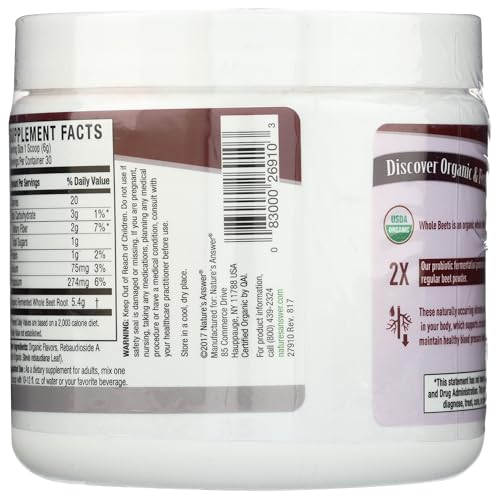 Nature's Answer Whole Beet Root Powder | Fermented | Great Tasting Cherry Flavor | Supports Wellness | Supports Circulation | 6.34oz | Vegan | Gluten Free | Non-GMO