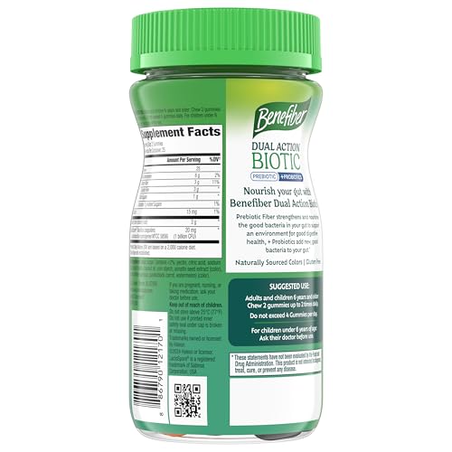 Benefiber Prebiotic Fiber Supplement Gummies with Probiotics for Digestive Health, Assorted Fruit Flavors - 50 Count