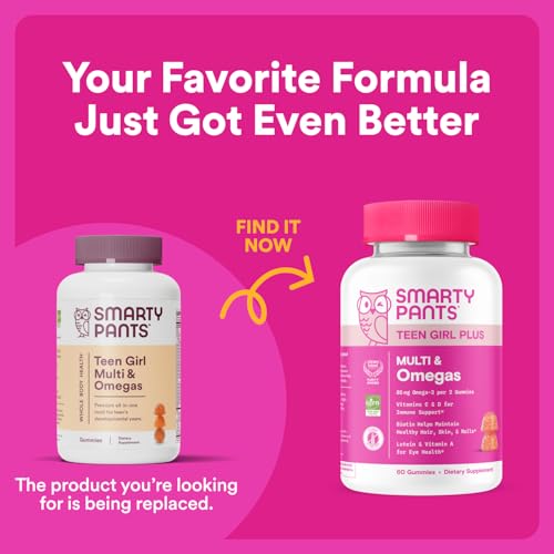 SmartyPants Teen Girl Multivitamin Gummies: Omega 3 Fish Oil (EPA/DHA), Vitamin C, D3, B12, Vitamin A, K & Zinc, Gluten Free, Includes Biotin to Support Hair, Skin & Nails, 120 Count (30 Day Supply)