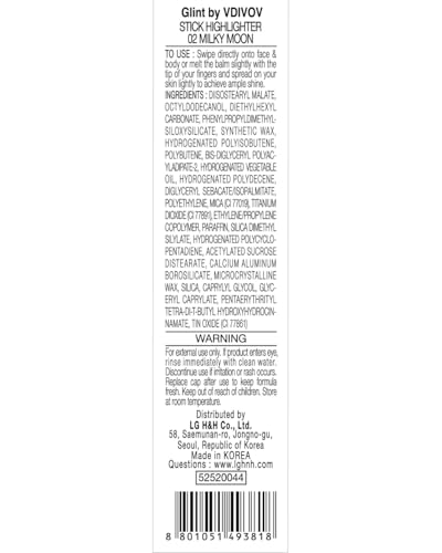 Glint Stick Highlighter (Milky Moon, 0.24oz) - Multi-Use Illuminator Stick by LG Beauty. Creamy & Blendable Color.