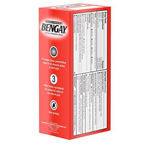 Bengay Ultra Strength Topical Pain Relief Cream, Non-Greasy Analgesic for Minor Arthritis, Muscle, Joint, and Back Pain, Camphor, Menthol & Methyl Salicylate, 2 oz Packaging May Vary (Pack of 2)