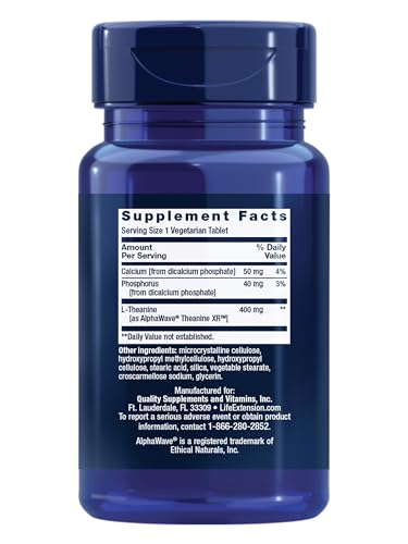 Life Extension Theanine XR™ Stress Relief – L-Theanine – Promotes a Calm Response to Daytime Stress – Non-GMO, Gluten-Free, Vegetarian – 30 Tablets