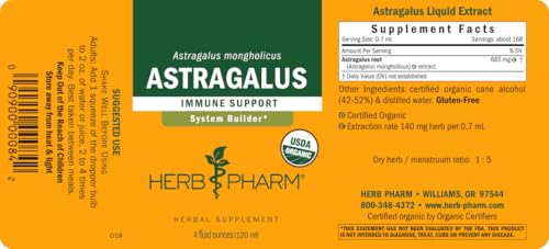 Herb Pharm Certified Organic Astragalus Liquid Extract for Immune System Support - 4 Ounce