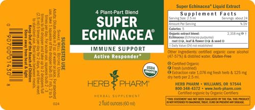 Herb Pharm Super Echinacea® Liquid Extract: USDA Organic Immune Support for Year-Round | Fast-Absorbing Echinacea Tincture, 4 Plant-Part Blend: Root, Leaf, Flower & Seed | Up to ~6 Week Supply, 2 oz*