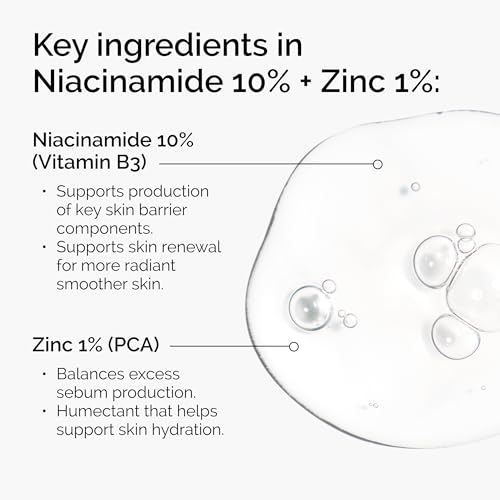 The Ordinary Niacinamide 10% + Zinc 1%, Smoothing Serum for Blemish-Prone Skin, 1 Fl Oz