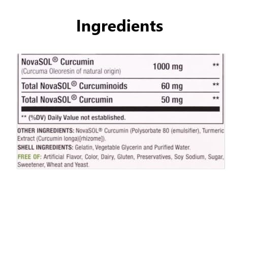 A1Vitality Turmeric Curcumin NovaSOL 1000mg - Nature's Joint Support Supplements - 185x Bioavailable Than Standard Curcumin - Natural Softgels