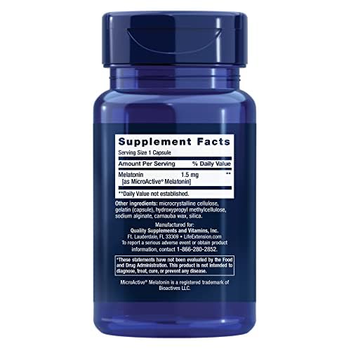 Life Extension Melatonin IR/XR, 1.5 mg, immediate- and Extended-Release Formula for Optimal Sleep Support, Healthy circadian Rhythms, Cellular Defense, Gluten-Free, Non-GMO, 2 X 60 Capsules