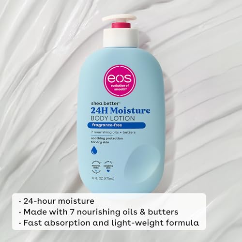 eos Shea Better Body Lotion- Fragrance Free, 24-Hour Hydration Skin Care, 16 fl oz