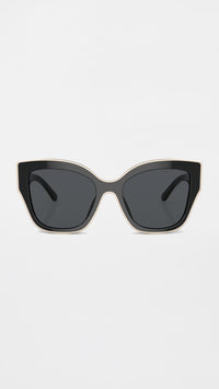 Thumbnail for Tory Burch Women's Monogram Butterfly Sunglasses, Black With Ivory Piping, 54/19/140