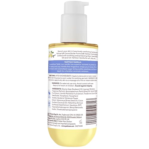 Palmer's Cocoa Butter Formula Body Oil, Moisture Drenching Tahitian Vanilla, 6.5 Oz, 72Hr Hydration with Shea Butter & Vitamin E for Softer Skin, Protects & Soothes Dryness, Dermatologist Approved