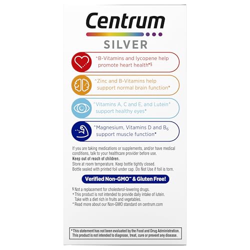 Centrum Silver Multivitamin for Men 50 Plus, Multimineral Supplement, Vitamin D3, B-Vitamins and Zinc, Gluten Free, Non-GMO Ingredients, Supports Memory and Cognition in Older Adults - 100 Ct
