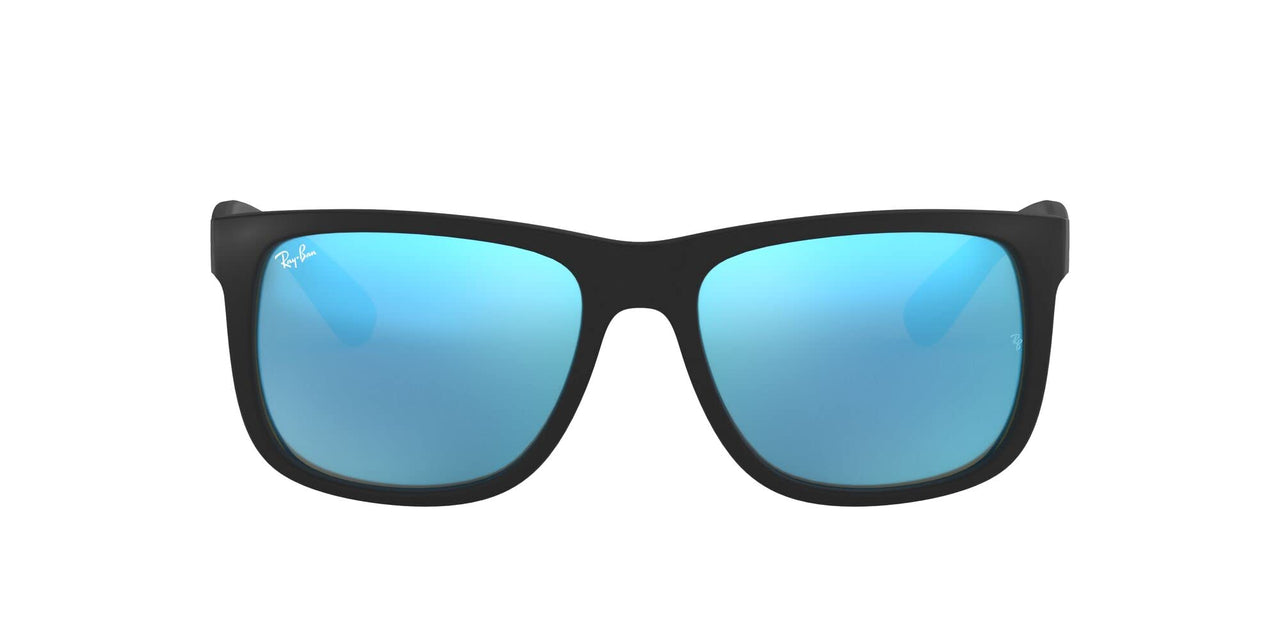Ray-Ban Unisex RB4165 Justin Rectangular Sunglasses, Rubber Black/Blue Flash, 55 mm