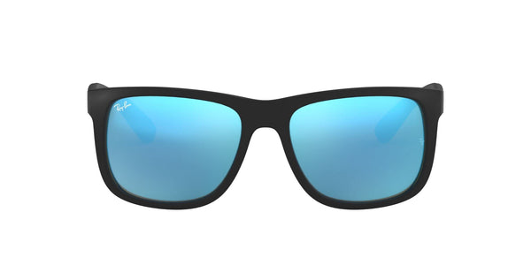 Ray-Ban Unisex RB4165 Justin Rectangular Sunglasses, Rubber Black/Blue Flash, 55 mm