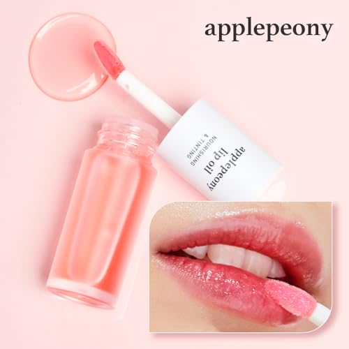 NOONI Korean Vegan Appleseed Lip Oil - Applepeony | Long-Lasting, Moisturizing, Plumping, Revitalizing for Dry Lips, Waterproof, No Peel Off, Hydrating, Nourishing Crystal Clear, 0.12 FL Oz